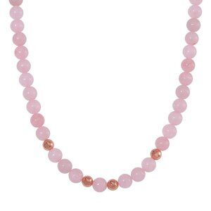 Galilea Rose Quartz Beaded Necklace  14K RG Over Copper - NEW